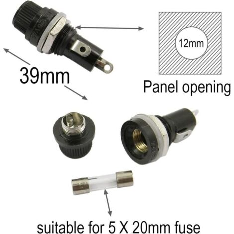 10 pièces 5 x 20mm Porte Fusible AC 10A 250V Noir Porte Fusible à Capuchon à Vis, Porte Fusible à Capuchon à Vis Monté sur Panneau