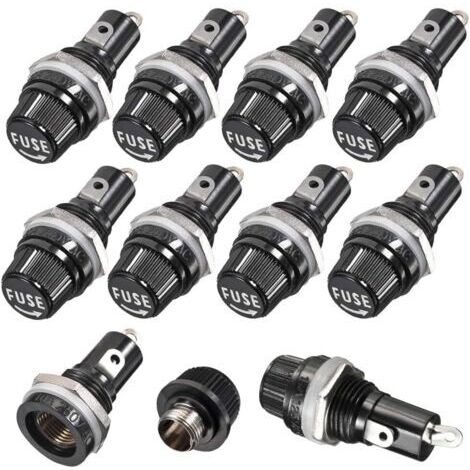 10 pièces 5 x 20mm Porte Fusible AC 10A 250V Noir Porte Fusible à Capuchon à Vis, Porte Fusible à Capuchon à Vis Monté sur Panneau