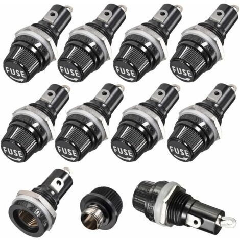10 pièces 5 x 20mm Porte Fusible AC 10A 250V Noir Porte Fusible à Capuchon à Vis, Porte Fusible à Capuchon à Vis Monté sur Panneau