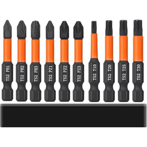 10 Pièces 50mm Embout Visseuse a Choc, Embouts de Tournevis Torx Phillips PoziDriv pour Tournevis et Visseuse Électrique, Hex Tige Embouts de Vissage Magnétique