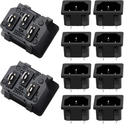 10 Pieces AC 250V 10A IEC 320 C14 Panel Mount Connector, 3P Plug Power Input Plastic