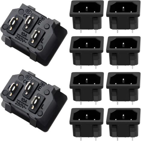 10 Pieces AC 250V 10A IEC 320 C14 Panel Mount Connector, 3P Plug Power Input Plastic