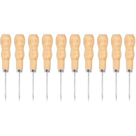10 Pièces Alène à Coudre en Cuir avec Manche en Bois, 125mm, Kit d'Outils de Réparation et de Bricolage