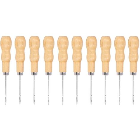 10 Pièces Alène à Coudre en Cuir avec Manche en Bois, 125mm, Kit d'Outils de Réparation et de Bricolage