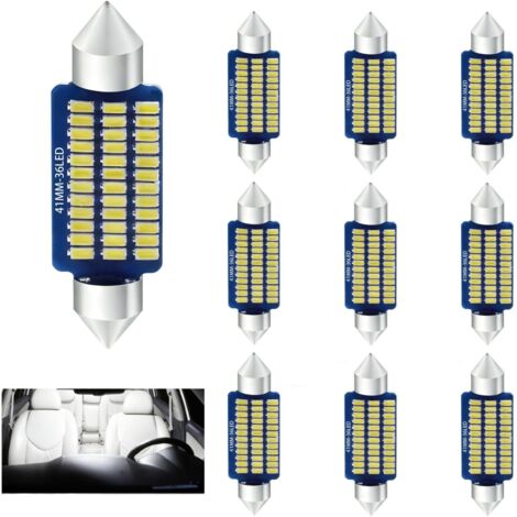 10 Pièces Ampoule LED Voiture Intérieur 41 mm, éclairage LED Intérieur Voiture, Ampoules Blanches 12 V Super Lumineuses, Remplacement Universel pour Plafonnier, Feux de Carte, Coffre, Tableau de Bord