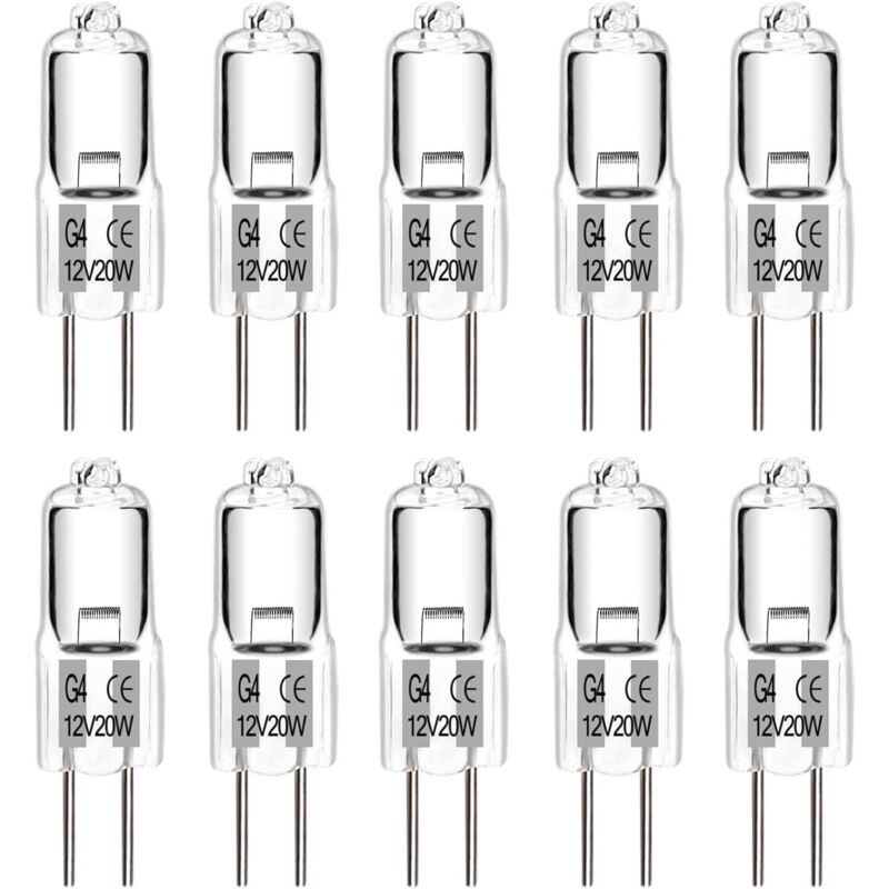 10 Pièces Ampoules Halogènes G4, Ampoule G4 Blanc Chaud 12V 20W, Capsule Transparente, Pour Lustre, Placards, Plafonnie 10 Pièces Ampoules Halogènes G4, Ampoule G4 Blanc Chaud 12V 20W, Capsule Transparente, Pour Lustre, Placards, Plafonnie