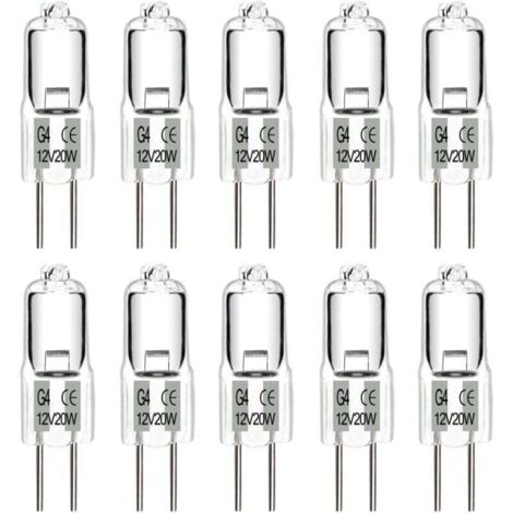 10 Pièces Ampoules Halogènes G4, Ampoule G4 Blanc Chaud 12V 20W, Capsule Transparente, Pour Lustre, Placards, Plafonnie