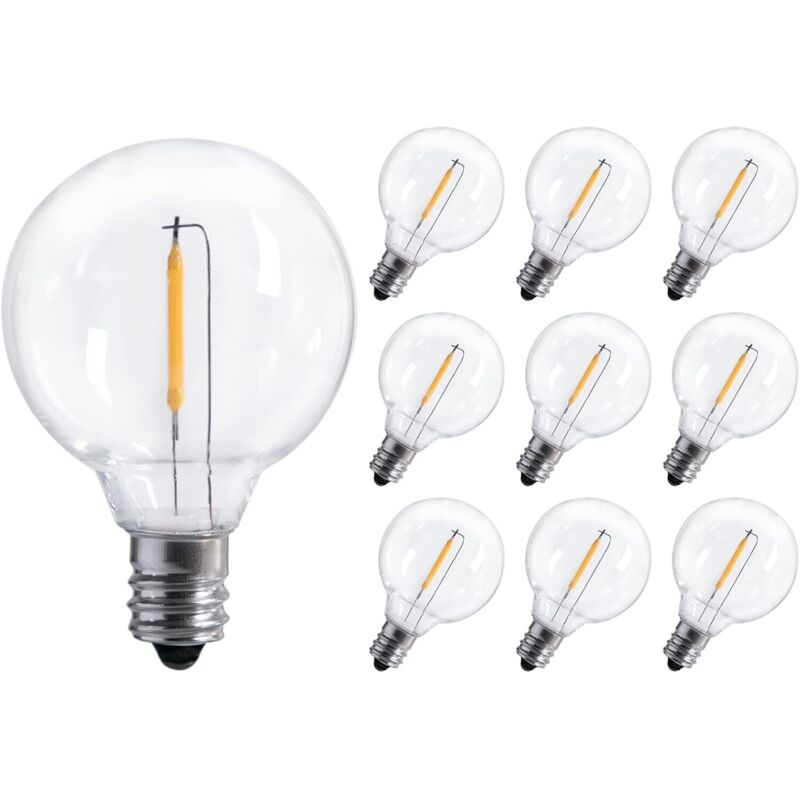 10 Pièces Ampoules LED G40 de Remplacement – Globe Incassable 1,57" avec Culot E12, 1 W (équivalent 5 W), Lumière Blanc Chaud pour Guirlandes