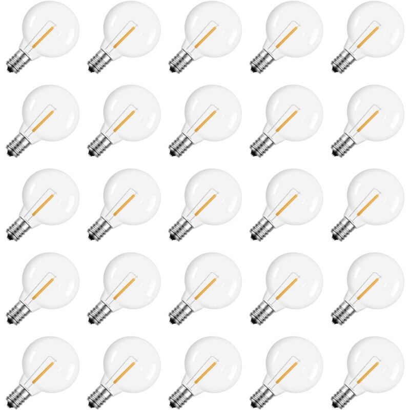 25 Pièces Ampoules LED G40 de Remplacement – Globe Incassable 1,57" avec Culot E12, 1 W (équivalent 5 W), Lumière Blanc Chaud pour Guirlandes