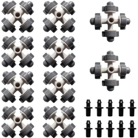 10 Pièces Atomise à 4 Voies Buse, Buse D'atomisation Croisée en Plastique, Jardinage Serre Atomisation Micro Buse avec Connecteur Barbelé, pour Jardin, Pelouse, Gris Foncé