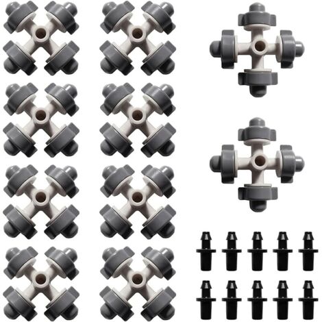 10 Pièces Atomise à 4 Voies Buse, Buse D'atomisation Croisée en Plastique, Jardinage Serre Atomisation Micro Buse avec Connecteur Barbelé, pour Jardin, Pelouse, Gris Foncé