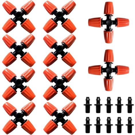 10 Pièces Atomise à 4 Voies Buse, Buse D'atomisation Croisée en Plastique, Jardinage Serre Atomisation Micro Buse avec Connecteur Barbelé, pour Jardin, Pelouse, Orange