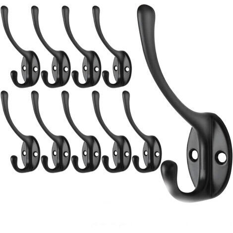 10 Pieces Black Wall Hooks, Vintage Wall-Mounted Coat Rack, Gooseneck Coat Hook, Double Wall Hook with 40 Screws, for Bathroom and Kitchen Doors