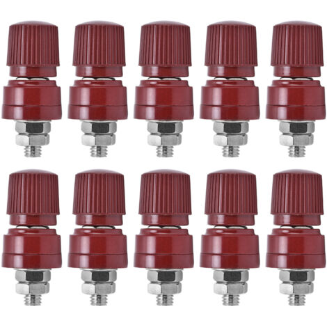 10 Pièces Borne de Soudure Laiton Nickelé M6, Connecteur à Tige Filetée pour Câbles 0‑380V Rouge