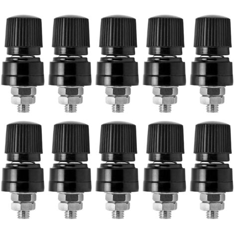 10 Pièces Bornes de Soudage Laiton Nickelé M6, Connecteurs à Tige Filetée pour Câbles 0‑380V Noir