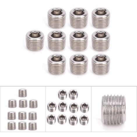10 pièces Bouchon fileté mâle BSPP en acier inoxydable 304, tête hexagonale 1/8 pouce