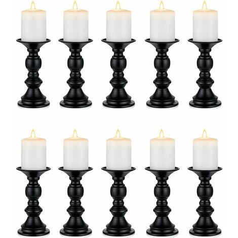 10 Pièces Bougeoirs Noirs pour Bougies Piliers, Bougeoir Métal pour Bougies 5cm, Centres Bougeoirs Piliers pour Anniversaire Mariage Pendaison Crémaillère Tables Fête Noël