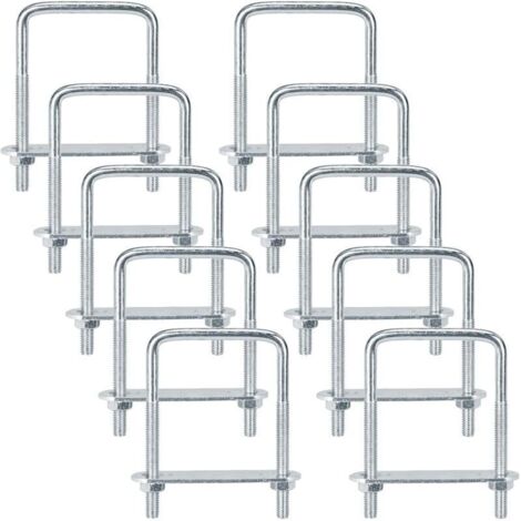 10 Pièces Boulons en U M6 50 x 80 mm Acier Inoxydable U-Boulons avec Écrous et Plaque de Cadre pour Remorque Fixation Tuyaux Véhicules Bateaux Plomberie