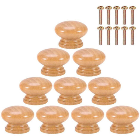 10 Pièces Bouton de Meuble Rond en Bois Poignée Monotrou pour Armoire Tiroir avec Vis - 28mm