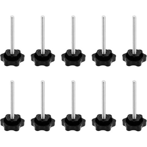 10 Pièces Bouton de Serrage M6 x 60 mm Vis à Tête Étoilée Bouton Moleté à Filetage Noir, Vis à Oreilles Galvanisés, pour Tour de Machines Mécanique