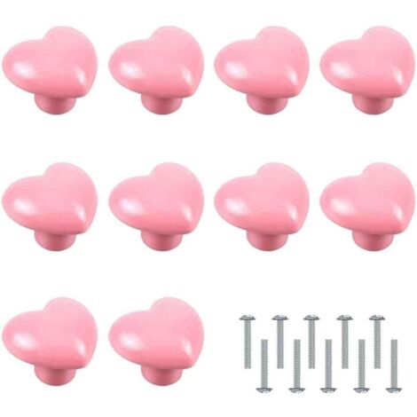10 Pièces Boutons de Porte,Poignée en Forme de Coeur Boutons de Meuble Boutons de Céramique Rose pour Armoire Placard Chambre d'enfant