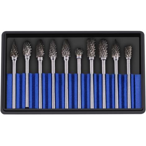 10 Pièces Carbure de Tungstène Acier Limes Rotatives Ensemble de Fraises 3mm Tige 6mm Diamètre de la Tête de Coupe pour Meuleuse Outil de Forage Rotatif(Double pattern)