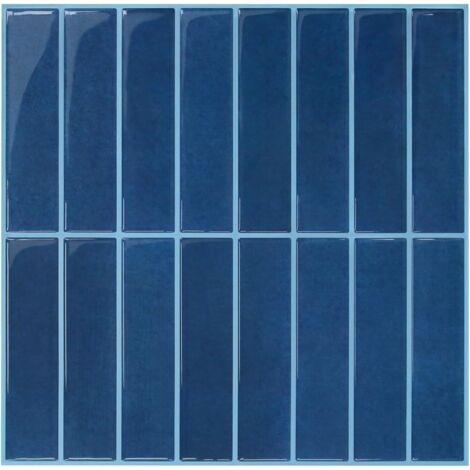 10 Pièces Carrelage Adhésif, Vinyle 3D Bleu Foncé, Imperméable, Pour Cuisine Et Salle De Bain