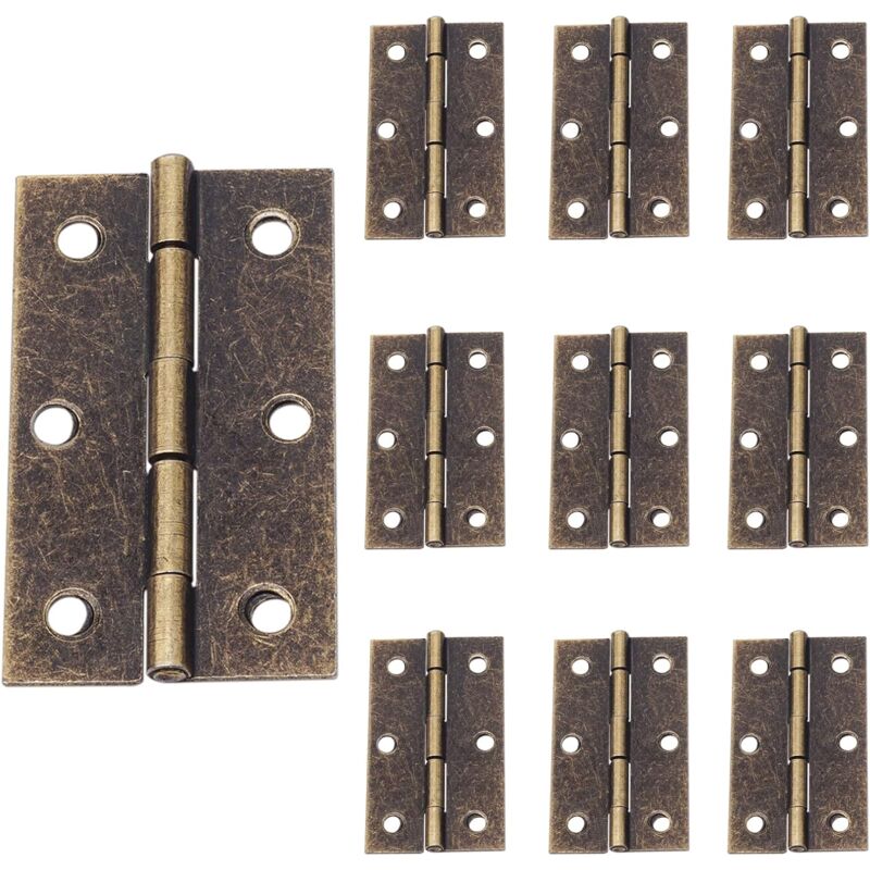 10 Pièces Charnières Antiques Petites Charnières Rétro Charnières de Porte pour Boite en Bois Coffre à Bijoux Coffret (60x36mm)