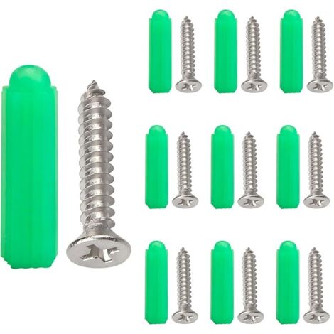 10 Pièces Chevilles et Vis M3.5 x 25mm Phillips à Tête Plate, Murales en Plastique pour Briques ou Le Béton