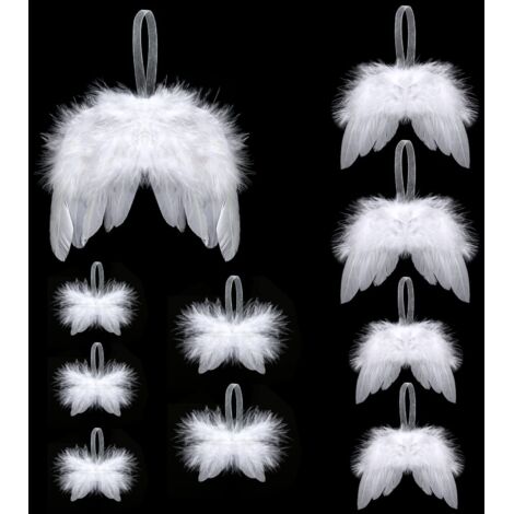 10 Pieces Christmas Feather Angel Wings, White Christmas Tree Decorations, Christmas Angel Feather Wing Pendants for Christmas Party Decoration