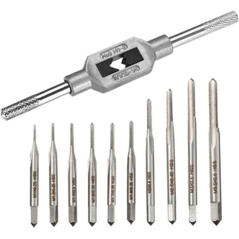 10 Pièces Coffret Tarauds et Filières Micro Métrique Mini M1-M3.5 Foret Taraud Filetage Vis Outil de Taraudage à Filetages avec Tourne à Gauche Réglable M1-M8