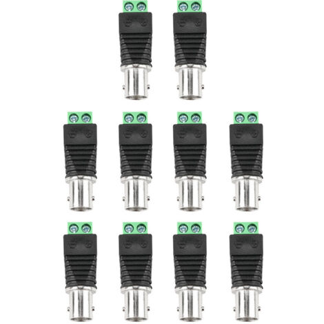 10 Pièces Connecteur BNC Femelle Coaxial Vert pour Système de Surveillance CCTV