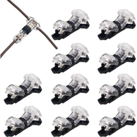 10 pièces Connecteur en T 1 broches pour fil electrique 20/22 AWG Voiture Étanche Connecteur Électrique - sans soudure en fils câble Voiture LED éclairage connecteur etanche Cosses et kits