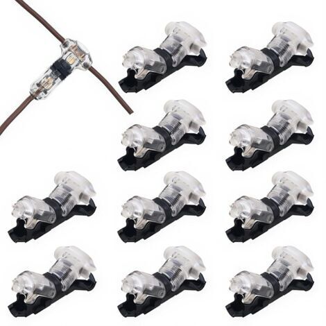 10 pièces Connecteur en T 1 broches pour fil electrique 20/22 AWG Voiture Étanche Connecteur Électrique - sans soudure en fils câble Voiture LED éclairage connecteur etanche Cosses et kits
