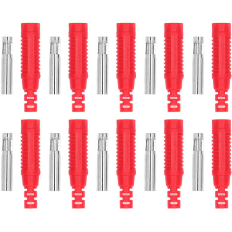 10 Pièces Connecteur Femelle Banane Laiton avec Douille PA et Manchon Isolant, Adaptateur à Presser J.10031 Rouge
