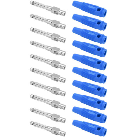 10 Pièces Connecteurs Banane 4mm 7 Broches en Cuivre 1000V 32A Empilables Mâle avec Manchon Isolant et Vis de Serrage Bleues