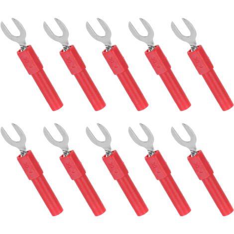 10 pièces Connecteurs Banane‑Fourche Laiton, Type Y 6mm/0.2in, Fiche 4mm/0.2in, 30Vac‑60Vdc 10A Max, Rouge