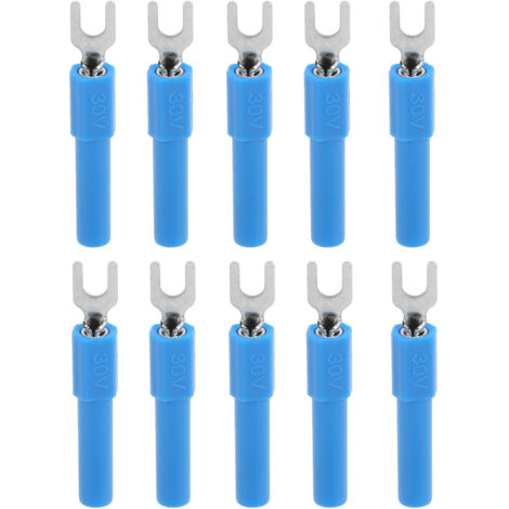 10 pièces connecteurs électriques à fourche 4mm U Type, cosses à sertir pour multimètre de test - Bleu