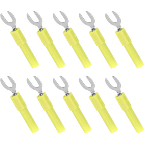 10 pièces connecteurs fourche en laiton, type Y 6mm, fiche banane 4mm, 30Vca-60Vcc, 10A, jaune, pour câblage électrique