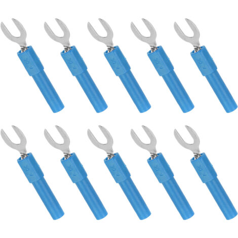 10 pièces Connecteurs Fourche‑Pelle en Laiton, Type Y 6mm, Fiches Banane 4mm, 30V AC/60V DC, 10A Max, Bleu