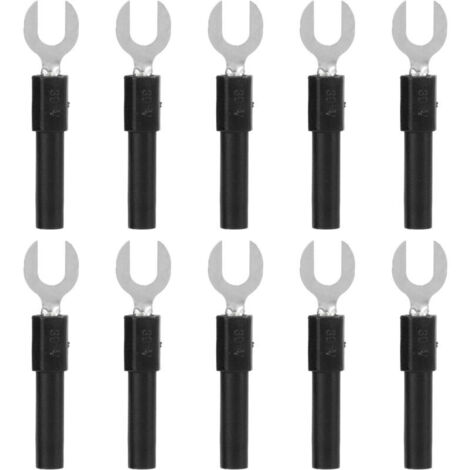 10 pièces Connecteurs Fourche‑Pelle Laiton 6mm/0.2in Type Y 4mm/0.2in Trou Banane 30Vac‑60Vdc Max 10A Noir
