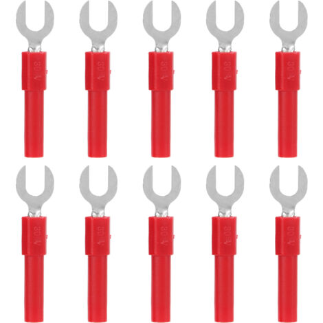 10 pièces Connecteurs Fourche‑Pelle Laiton, Type Y 6mm/0.2in, Fiche Banane 4mm/0.2in, 30Vac‑60Vdc Max 10A, Rouge