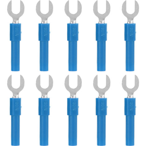 10 pièces Connecteurs Fourche‑Pelle Laiton, Type Y 6mm/0.2in, Fiches Banane 4mm/0.2in, 30Vac‑60Vdc Max, 10A, Bleu
