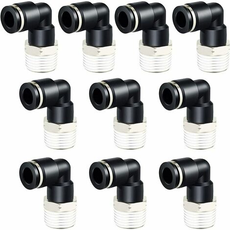 10 Pièces Connecteurs Pneumatiques,Noir Coude Pneumatique Connecteur, Raccords De Tuyau Coudés Mâles De 6 Mm Od X 3/8 Npt Filetage Pneumatique À Air Comprimé