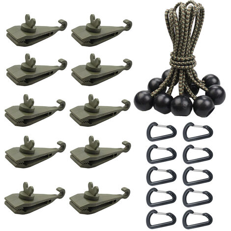 10 Pièces Cordons Élastiques avec Boules,  Tendeur Boule pour Bâche, Tente, Camping, Pavillon, Rideaux Harnais d’Extension(10 clips + 10 cordes + 10 boutons en plastique)