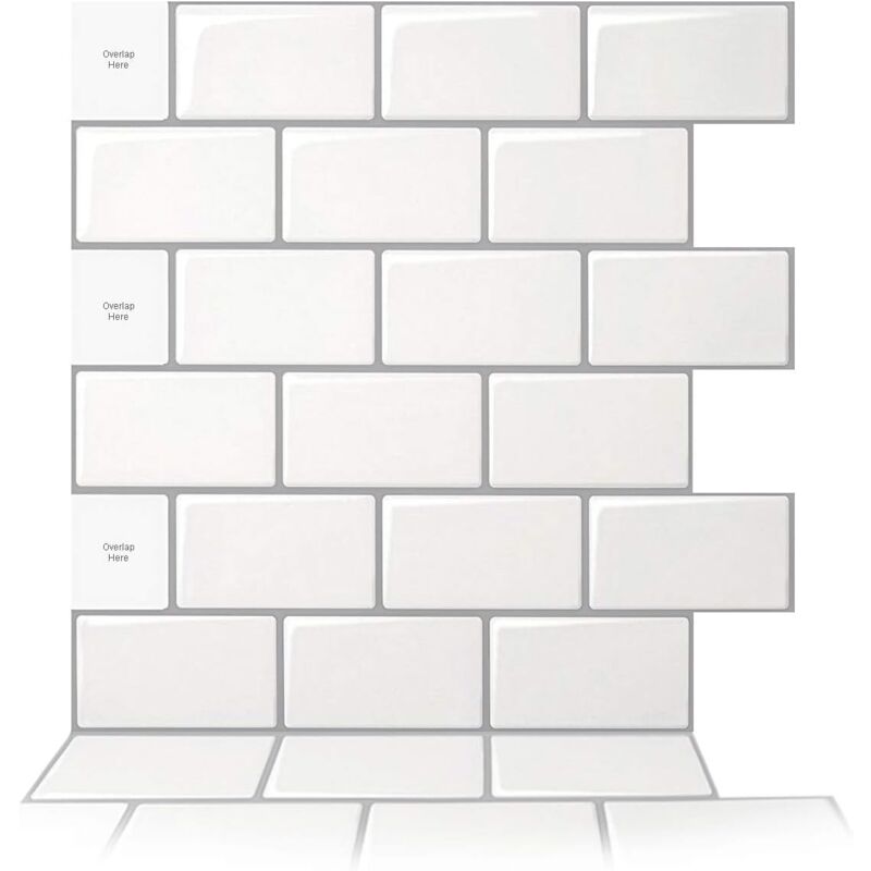 10 pièces Credence Adhesive pour Cuisine,Carrelage Adhesif Mural Cuisine Salle de Bain,Autocollant Cuisine, Blanc avec joint Gris,30,5 x 30,5 cm