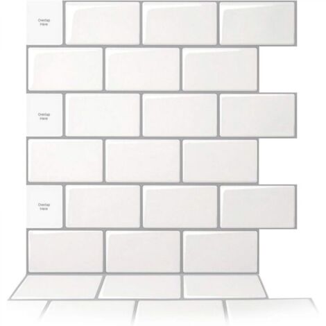 10 pièces Credence Adhesive pour Cuisine,Carrelage Adhesif Mural Cuisine Salle de Bain,Autocollant Cuisine, Blanc avec joint Gris,30,5 x 30,5 cm
