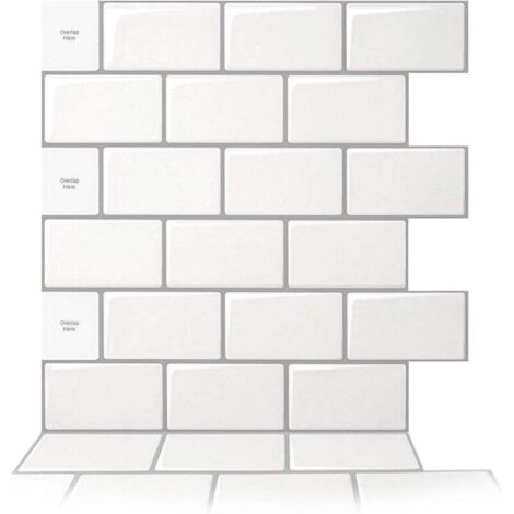 10 pièces Credence Adhesive pour Cuisine,Carrelage Adhesif Mural Cuisine Salle de Bain,Autocollant Cuisine, Blanc avec joint Gris,30,5 x 30,5 cm