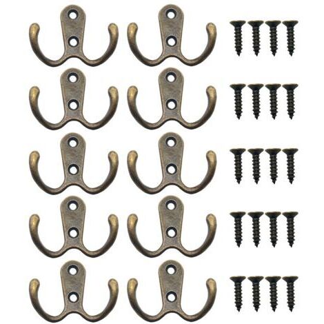 10 Pièces Crochet a Vis Double Métal Crochets et Patères Rangement pour la Maison étagères Tiroirs Casiers Bain(Bronze)
