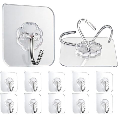10 Pièces Crochet Adhésif, Transparent Pour Accroche Salle de Bain 15kg (max), Crochet Adhésif pour Maison, Cuisine, Salle Bain,Serviettes, Peignoirs et Vêtements
